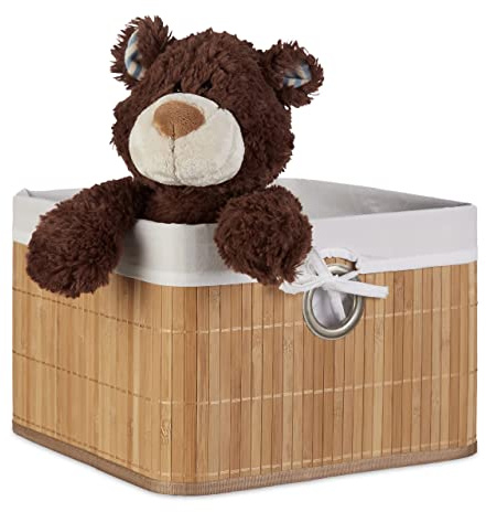 Relaxdays Aufbewahrungskorb 4er Set, Stoffbezug, Bambus, rechteckig, natur | Accessoires, Spielzeug, HxBxT: 20x31x31 cm