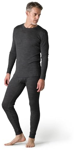 LAPASA Conjunto Térmico Hombre 100% Lana Merino Ropa Interior Deportivo Camiseta Manga Larga & Malla Elastica Ligero & Calido M31/M126,L,Ligero: Gris Oscuro