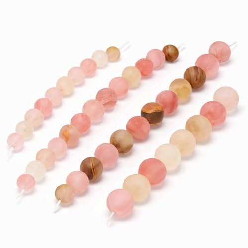 Perlin Edelstein Perlen Rosa Matt Rund 10 mm Schmuckperlen Set für Armband Basteln Statement DIY Glasperlen