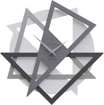 CalleaDesign - GEOLO Wanduhr aus Italien, 42x42cm - Modernes und originelles Design [graues Wurzelholz, weiß, Aluminium und schwarz].