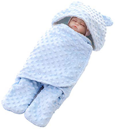 Schlafsack Baby Warme Wickeldecke Neugeborene Winter Kuscheldecke Plüsch Overall Klettverschluss Babydecke Weiche Einschlagdecke mit Kapuze Decke Separate Beine Puckdeck für Mädchen Junge