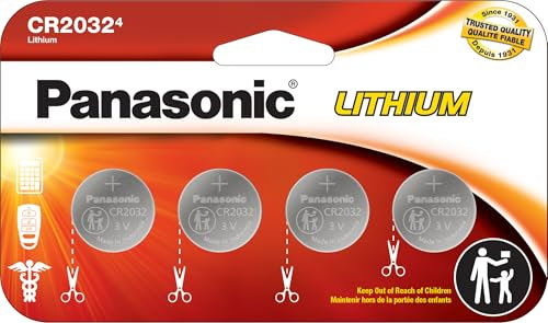 Panasonic CR2032 Lot de 4 piles bouton au lithium 3,0 V résistantes aux enfants, emballage conforme aux normes