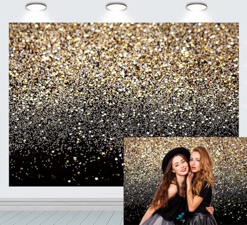 RUINI Schwarz Gold Glitter Pailletten Spot Kulissen (Nicht Glitter) Sternenhimmel Glänzend Abstrakt Foto Fotografie Studio Requisiten 2,1 x 1,5 m | Leichtes Vinyl für Silvesterpartys und luxuriöse Fotokabinen-Dekoration