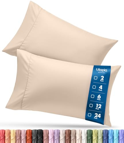 Utopia Bedding Queen Pillow Cases - 4 Pack - Envelope Closure - Soft Brushed Microfiber Fabric - Shrinkage and Fade Resistant Pillow Covers Queen Size 20 X 30 Inches (Queen, Beige)