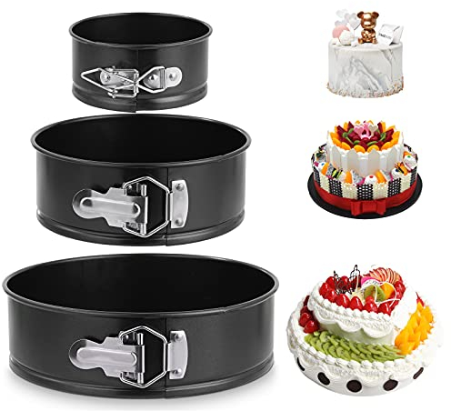 3 Stück Springform, Runde Backform, Kuchenform mit Abnehmbarer Flachboden, 3 Größen Tortenform, Backformen Set für Kuchen & Torten, Cake Pan aus Stahl, Auslaufsicher, Antihaftbeschichtet,11/18/23cm