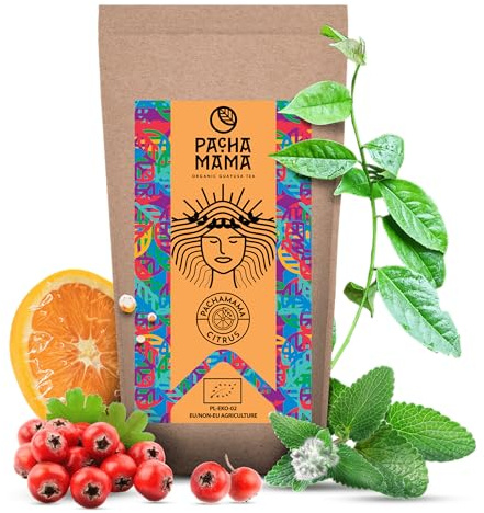 Pachamama Guayusa Tee Bio Citrus Natürliches Koffein, L-Theanin, Mild 250g | Natürliches Koffein, L-Theanin, aus Ecuador, Sanfte Mate Tee Alternative, Für Konzentration und Wachheit, Luftgetrocknet