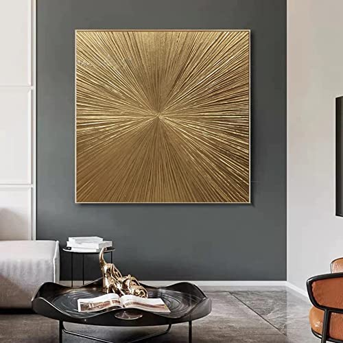 YMXCNM Handgemalte Leinwand Bilder,Blattgold Malerei Leinwand Kunst Große Wand Kunst Gold Wanddekor Textur Wandkunst Über Das Haus Bett Dekor Original Abstrakte Malerei, 40X40Cm (16X16Inch)