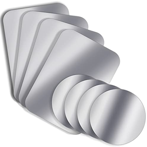 LUCPICT Metallplatte für Magnete, 8 Stück Metallplättchen Selbstklebend, Ultradünne Metallplatte Handy für Auto Zubehör, Kompatibel mit Magnet kfz Handyhalter, 4 Rund und 4 Rechteckig (Silber)