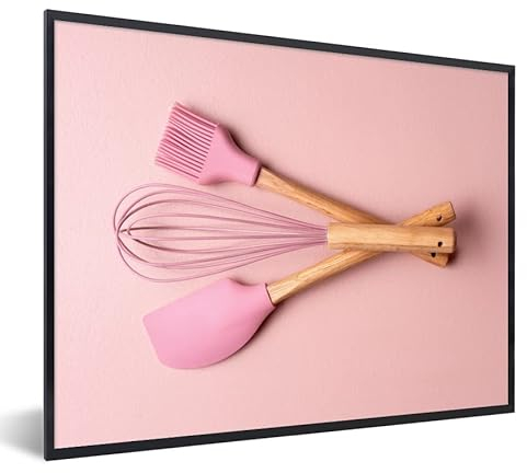 MuchoWow Poster encadré Ustensiles de cuisine - Rose - Pâtisserie Tableau deco avec cadre 40x30 cm affiche decoration murale