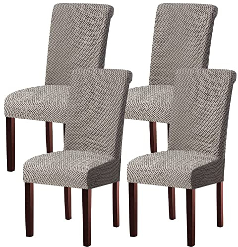 KELUINA Stretch-Stuhlhussen für Schwingstühle, Hellgrau, 4er-Set | Elastischer Jacquard-Bezug mit Gummizug – passgenau, pflegeleicht und ideal für Alltag, Feiern und Gastronomie.