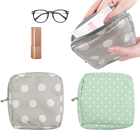 DonLeeving 2 Pack Sanitary Napkin Towels Storage Bag Portable Pantyliners Bag with Zipper Makeup Bag with Zipper for Women Girls Ladies, Green