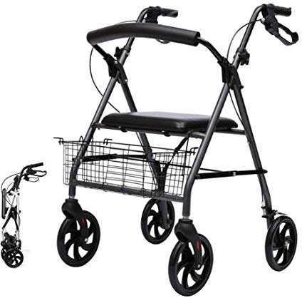 Rollator Faltbar und Leichtgewicht Faltbare Wanderer Mit Bremse, Hochleistungssenioren Rollator Mit Sitz, Korb Und 6 -Zoll -Rädern, Leichte Verstellbare Höhe