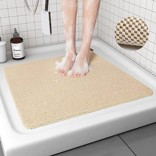 Duschmatte rutschfest waschbar, 80 x 80 cm Anti-Schimmel | Schnell trocknend | Luffa Massage | Weich Komfort Duschmatten Badewannenmatte mit Ablauf, PVC Luffa Badematte für Nassbereiche