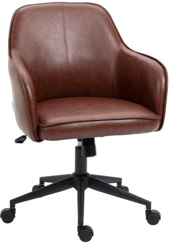 Vinsetto Bürostuhl mit Wippfunktion, Rollen, 83-91 cm, Drehstuhl, Braun | Schreibtischstuhl mit Kunstlederoptik, für Wohnzimmer, bis 120 kg Belastbar