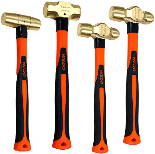 WEDO 4PCS Hammer Set,3lb Sledge Hammer,1lb Ball Pein Hammer,2lb Ball Pein Hammer,2lb Drum Type Hammer ,Brass,Fiberglass Handle,Die-Forge,Corrosion Resistant