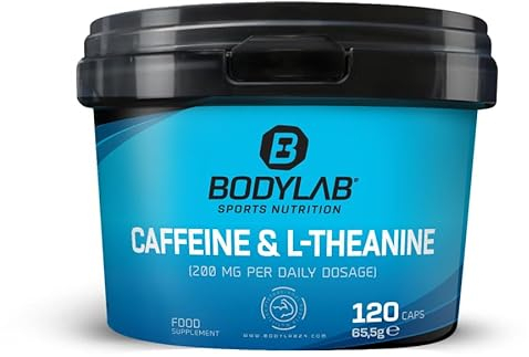 Bodylab24 Caffeine & L-Theanine 120 Kapseln, mit 200mg Koffein und 200mg L-Theanin je Tagesdosis von 2 Kapseln, ideal im Alltag oder vor dem Training