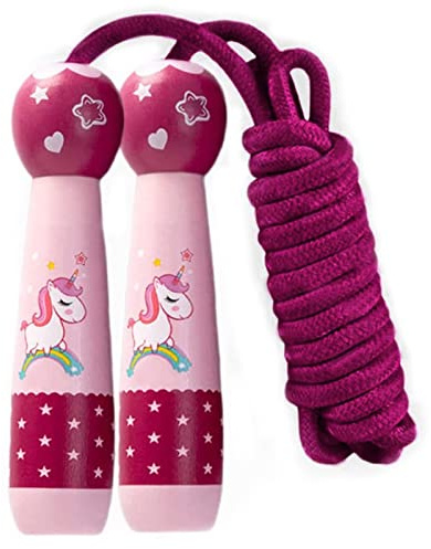 Hopprep barn, hopprep för flickor, corde à sauter säkert flöde med trähandtag, hastighetspump rep, justerbar bomull, rephoppning, perfekt för fitnessträning för flickor pojkar (C)