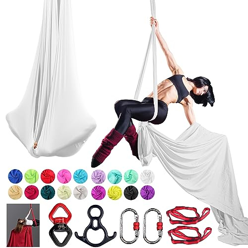 PRIORMAN Aerial Silks Set, Premium Ariel Yoga-Hängematte, 9 Yards Aerial Silk, Low-Stretch Stoff, Yoga Starter Kit für Zuhause, Aerial Rig für alle Schwierigkeitsstufen – alle Hardware enthalten