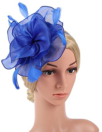 Feder Fascinator Hut für Frauen und Mädchen,Feder Mesh Blumen Stirnband Clip Cocktail Party Tee Kopfbedeckung Braut Haar Clip Hut Hochzeit Haarband Cocktail Tee Party Damen Fasching Kostüm Accessoires