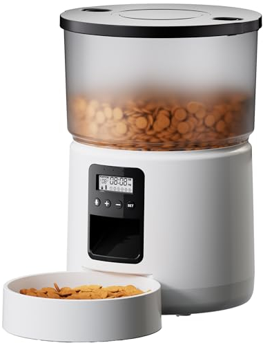 BEMOONY Automatic Cat Feeder, Cat Food Dispenser with 1-6 Meals, Customized Feeding Schedule for Cats & Dogs, Dual Power Supply, Double Lock, 10s Voice, 3L Pet Feeder Including Desiccant Bag, White