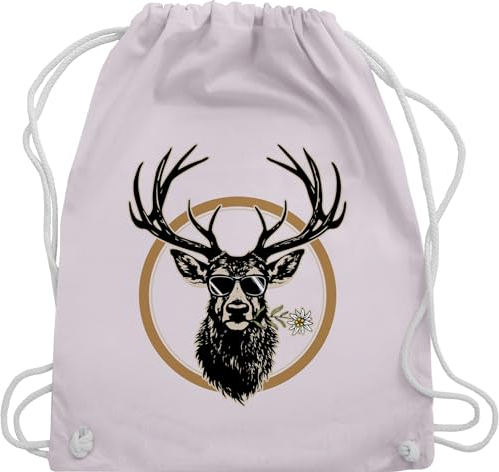 Turnbeutel Rucksack - Kompatibel mit Oktoberfest Tasche - Cooler Hirsch Hirschgeweih Jäger - Unisize - Pastell Rosa - trachtenrucksack bayrische hirsche taschen trachtentaschen bayrisch edelweiß
