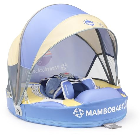 Mambobaby Baby Pool Float with Foldable Canopy, Kalolary Non-inflatable Baby Swim Float Infant Swim Trainer Ring Toddler Pool Float with Adjustable Strap for 3-24 Months Age Boys Girls (Purple Voyage)