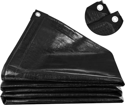 MYFAMIREA 15 x 20FT Pond Liner, 28Mil PE Preformed Pond Liner Skins with 14 Hemmed Edge Buttonholes Sun Resistant Easy Cutting for Outdoor Ponds, Fish Koi Ponds, Garden Fountain, Waterfall Ponds