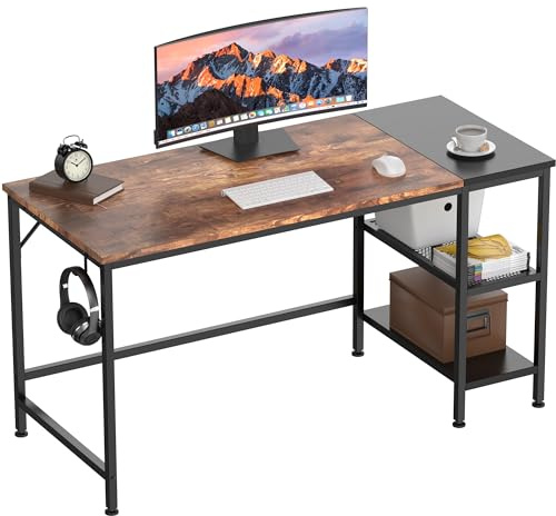 Computer Desk with Reversible Shelves, 120 cm Office Desk, Gaming Desk | PC Desk with Headphone Hook, Study Laptop Table with Storage, Work Desks for Home Office Bedroom, Vintage, 120x50x75cm