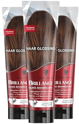 Brillance Glanz-Behandlung, Haar Glossing Hellbraun (3x 150 ml), pflegt und intensiviert die Haarfarbe, kann wie eine Haarmaske angewendet werden, hält bis zu 6 Haarwäschen