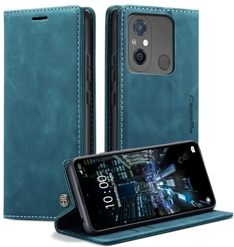 Cracedily Funda para Xiaomi Redmi 12C Case, Carcasa Protectora Antigolpes Case, Soporte Plegable, Ranura para Tarjeta, Cover Cuero PU Carcasa Xiaomi Redmi 12C, Azul-Verde