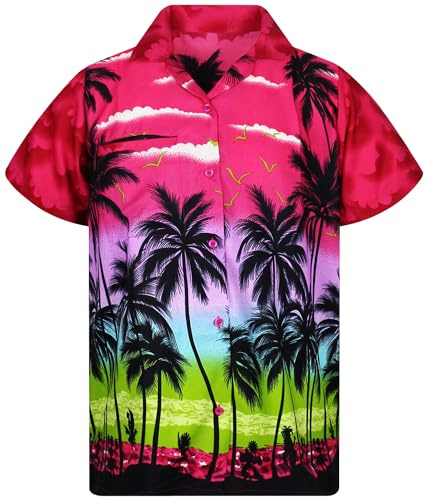 King Kabana Camicia-Hawaiana Uomo Manica-Corta Elegante Funky Palme Tropicali per Le Vacanze al Mare Unisex