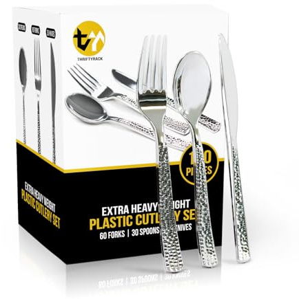 120 Pcs Disposable Cutlery Set, Silvery Plastic Silverware,60 Forks, 30 Spoons, 30 Knives, Heavy Duty Flatware for Holidays, Parties, Dinners, Weddings, and Occasions