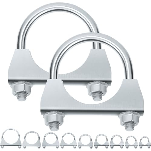 Swpeet Lot de 2 colliers de serrage en U galvanisés pour pot d'échappement - 2,50 mm - Pince de serrage en U - Pour silencieux d'échappement - Pince universelle robuste - Idéal pour la connexion de