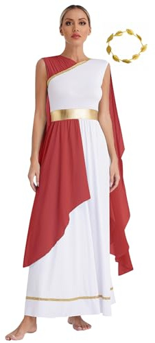 Kaerm Römische Göttin Kostüm Damen Venus Toga Kleid Metallic Patchwork Edles Maxikleid Festlich Umhang Robe Kleid Mit Goldene Blatt Krone Cleopatra Kostüm