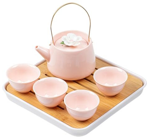 Japanisches Porzellan-Teeservice Rosa Kungfu Teekannen-Set mit 1 Teekanne, 4 Teetassen, 1 Teetablett, für Erwachsene, Teeliebhaber/Frauen/Männer/Büro/Zuhause (Rosa)