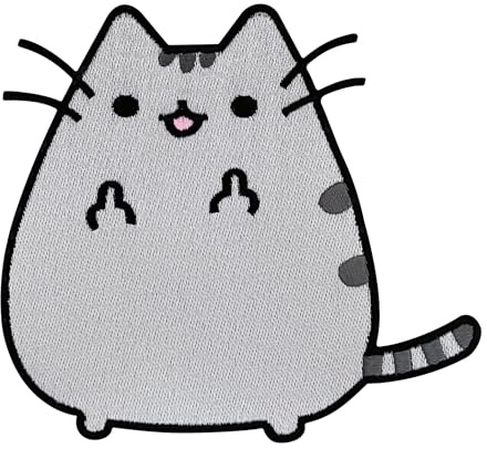 Urbanski Patch süße dicke Katze zeigt Finger zum Aufbügeln 9,1 x 10,1 cm | Aufnäher Applikation Bügelbild