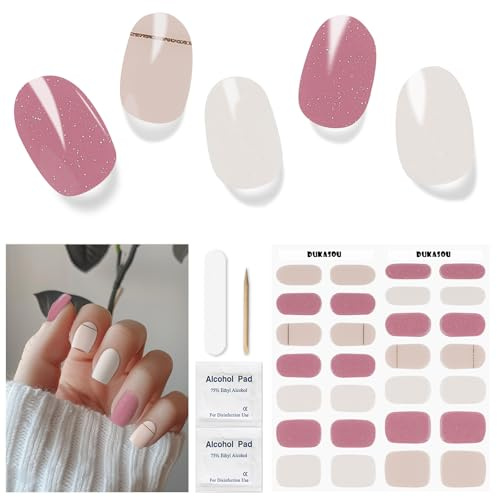 Uñas de Gel Pegatinas - 28Pcs Uñas Gel Semicurado Envoltura Completa Pegatinas de Envoltura de Uñas Autoadhesivas Con Lima de Uñas y Palo Uñas Para Arte de Uñas DIY (Requiere Lámpara UV/LED)