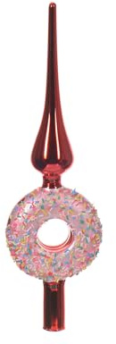 Kaemingk Christbaumspitze Glas Donut 31cm hoch - mundgeblasene Baumspitze Weihnachtsbaumspitze - Christbaumschmuck & Weihnachtsbaumschmuck - Rot Rosa