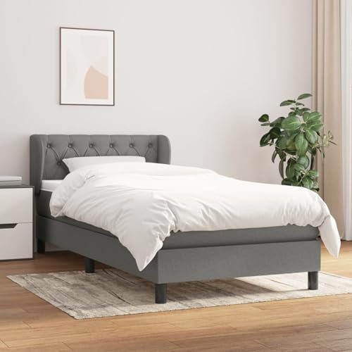 IKAYAA Boxspringbett 80x200 mit matratze Bett komplett 80x200 mit matratze und lattenrost Polsterbett Bettgestell mit Lattenrost und Kopfteil -Dunkelgrau-80 x 200 cm
