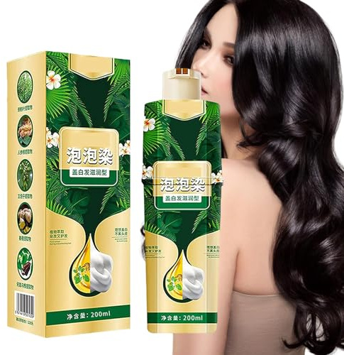 Shampooing Colorant Capillaire À Base De pl-antes À Bulles -Shampooing Colorant Capillaire Naturel 200 Ml, Extrait Végétal p-ur Pour Coloration Des Cheveux Gris Bubble Dye