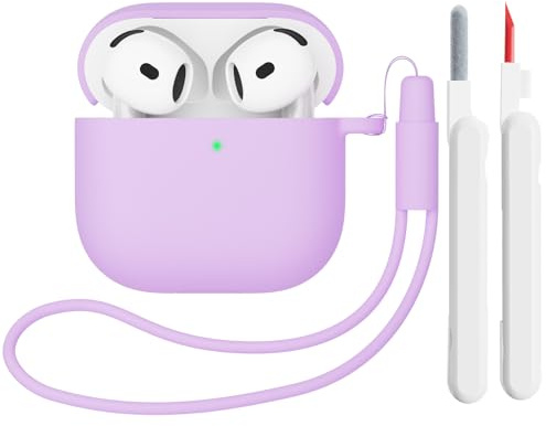 Mocarheri Custodia Case Compatibile con AirPods 4 2024 con Kit di Pulizia, Premium Silicone per Airpods 4 Custodia Cover Custodia protettiva in silicone antiurto, LED Frontale Visibile, Viola