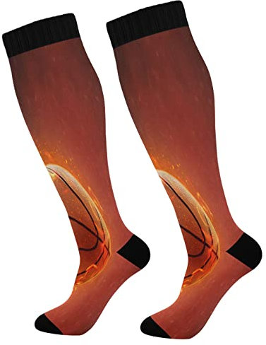 ODHHGDF Burning Basketball-Kompressionsstrümpfe für Damen und Herren, kniehohe Strümpfe für Sport, Laufen, Reisen, 1 Paar, Siehe Abbildung, Einheitsgröße