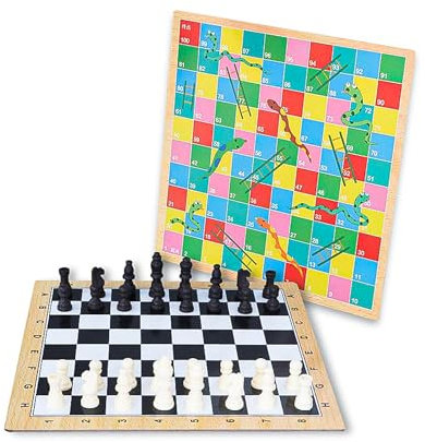 KAV 2-in-1 Wooden Chess and Snake Game Set – Premium Board Game for Families & Children, Durable Wooden Chessboard with Classic Snake Chess, Portable Travel Board Game Set