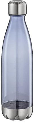 cilio Botella elegante azul transparente | 700 ml | Tritan/acero inoxidable satinado | libre de BPA | apta para ácido carbónico | a prueba de roturas y fugas | con tapón de rosca | bebidas hasta 50 °C