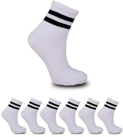 MUD 6-pack tennisstrumpor män kvinnor bomull andas vadderade sportstrumpor perfekta för sportkläder och vandringsstrumpor svart och vit, Vit (svart randig), 36-40