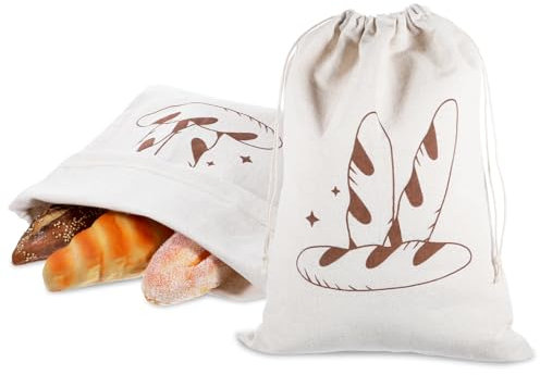 Giantree 2 Stück Brotsack Mit Kordelzug, 40x30cm Brotbeutel Leinen, Wiederverwendbar Bread Bag Frisch Brotsack Leinenbeutel Für Brot Baguette Obst Gemüse Selbstgebackenes Brot Andere Lebensmittel
