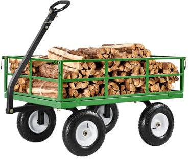 VEVOR Carrello da Giardino in Acciaio 544,31 kg su Ruote, Carrello da Giardino Trainabile per Impieghi Gravosi, Rimorchio da Giardino in Metallo per Esterni con Pneumatici 330,2 mm per Tutti Terreni