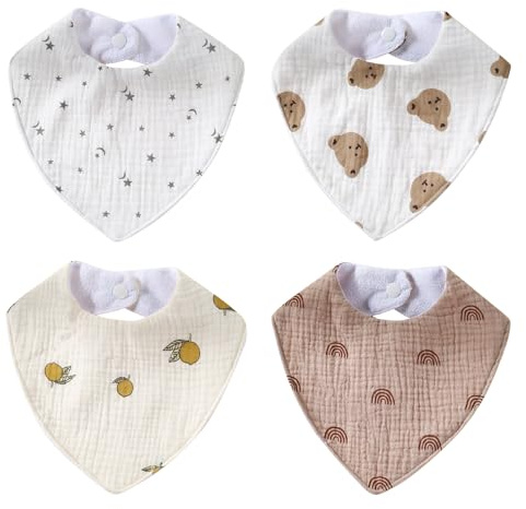 4 Piezas Baberos De Muselina De Algodón Pañuelo Triangular De Muselina Para Bebe Baberos Superabsorbentes Para Recién Nacidos Ajuste Para Recién Nacidos y Niños Pequeños Unisex De 0 a 36 Meses