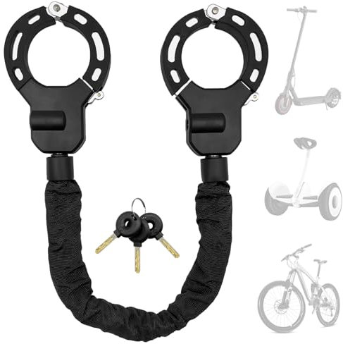 Druuzyl Serratura per Monopattino Elettrico 90cm - Catenaccio a Manette con Chiave & Guarnizione Gomma Antigraffio, Alta Sicurezza per Bici/Passeggini (Blocco Tipo A, Resistente a Trapano)