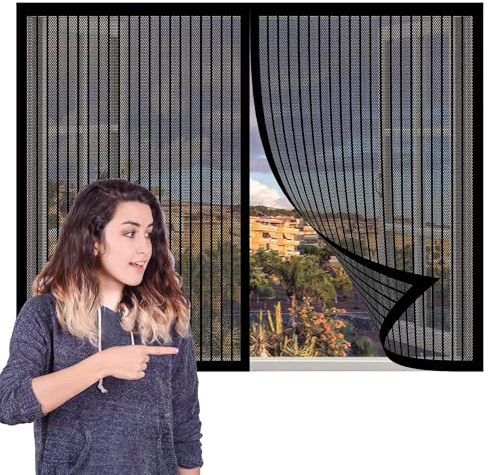 Mosquiteras para Ventanas Abatibles 106 x 134 cm sin Taladrar Mosquiteras Anti Insectos Fácil de Ensamblar Autoadhesivo para Marco de Ventanas, Negro